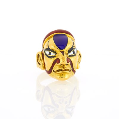 Lot 1012 - Gold and Enamel Mask Ring