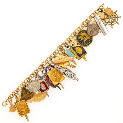 Lot 1117 - Gold, Low Karat Gold, Silver and Gold-Filled Charm Bracelet