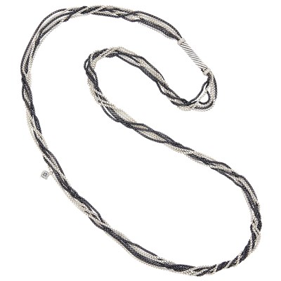 Lot 1221 - David Yurman Long Six Strand Silver, Oxidized Silver and Diamond Chain Necklace