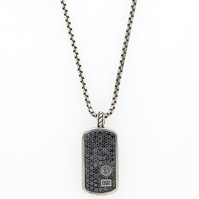 Lot 1220 - David Yurman Silver and Black Diamond Dogtag Pendant with Chain Necklace