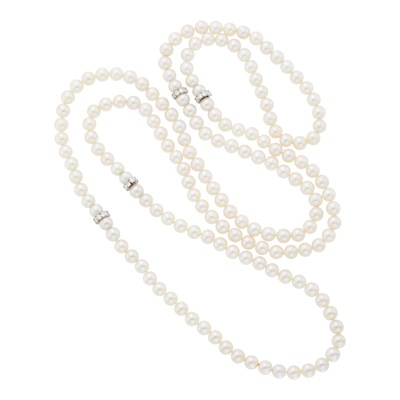 Lot 50 - Long Cultured Pearl, Platinum and Diamond Necklace/Four Necklaces Combination