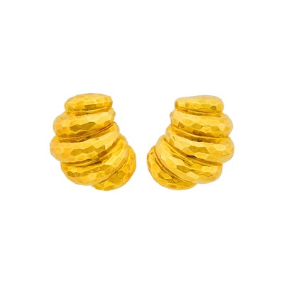 Lot 1239 - Henry Dunay Pair of Faceted Gold Shrimp Earrings