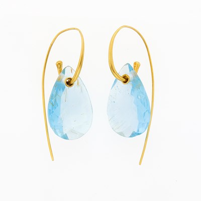 Lot 1048 - Pair of Gold and Blue Topaz Pendant-Earrings