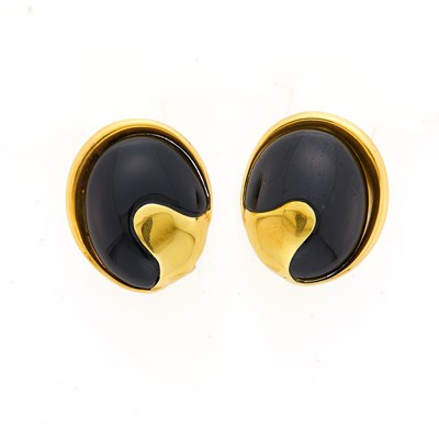 Lot 1013 - Tiffany & Co. Pair of Gold and Black Onyx Earclips