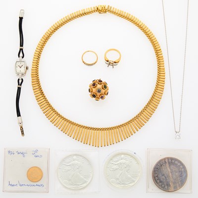 Lot 2015 - Group of Yellow and White Gold and Gem-Set Jewelry and Group of United States Coins