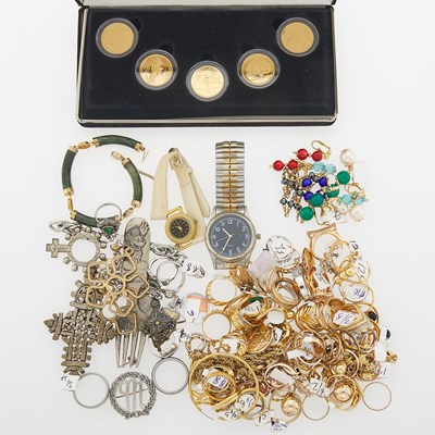 Lot 2023 - Group of Gold, Low Karat Gold, Gold-Filled, Silver and Metal Jewelry and Coins