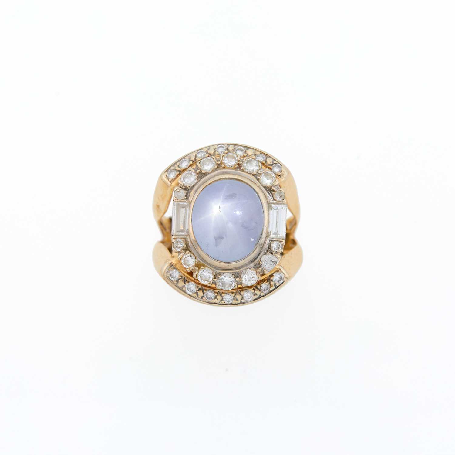 Lot 1061 - Gold, Gray Star Sapphire and Diamond Ring