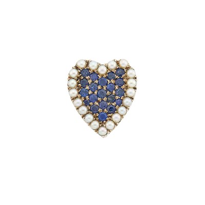 Lot 1186 - White Gold, Sapphire and Cultured Pearl Heart Brooch