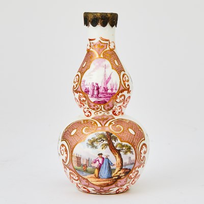 Lot 547 - Meissen (outside-decorated) Small Silvered Metal-Mounted Double-Gourd Bottle Vase