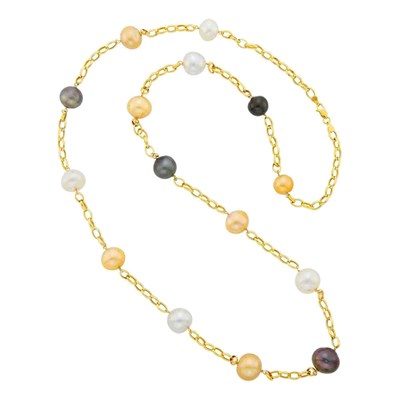 Lot 14 - Long Gold and Multicolored Semi-Baroque South Sea Cultured Pearl Chain Necklace