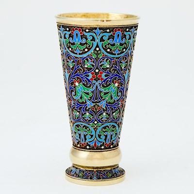 Lot 226 - Russian Style Silver-Gilt, Cloisonné and Plique-à-Jour Enamel Cup