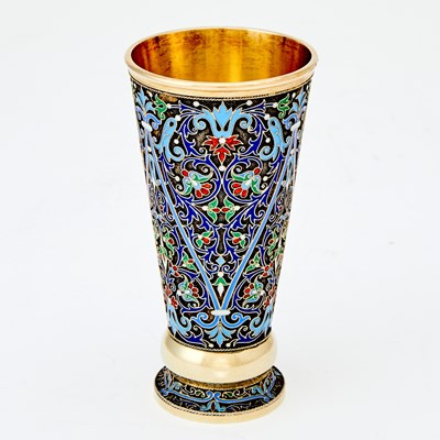 Lot 229 - Russian Style Silver-Gilt Cloisonné and Plique-à-Jour Enamel Cup