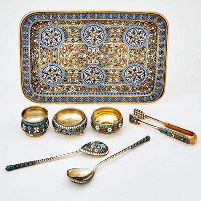 Lot 135 - Group of Russian Silver and Cloisonné Enamel Articles