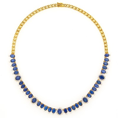 Lot 1257 - Gold, Sapphire and Diamond Necklace