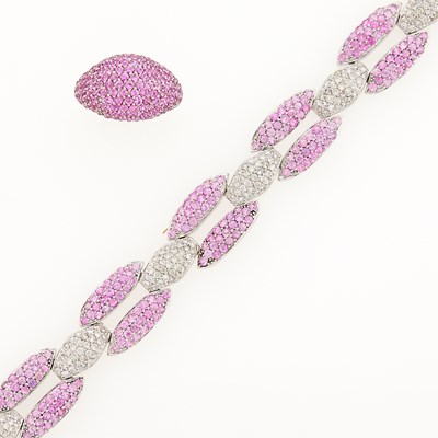 Lot 1295 - White Gold, Pink Sapphire and Diamond Bracelet and Ring