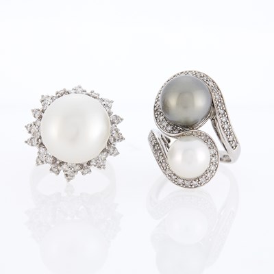 Lot 1181 - Two White Gold, Freshwater and Gray Tahitian Cultured Pearl Rings