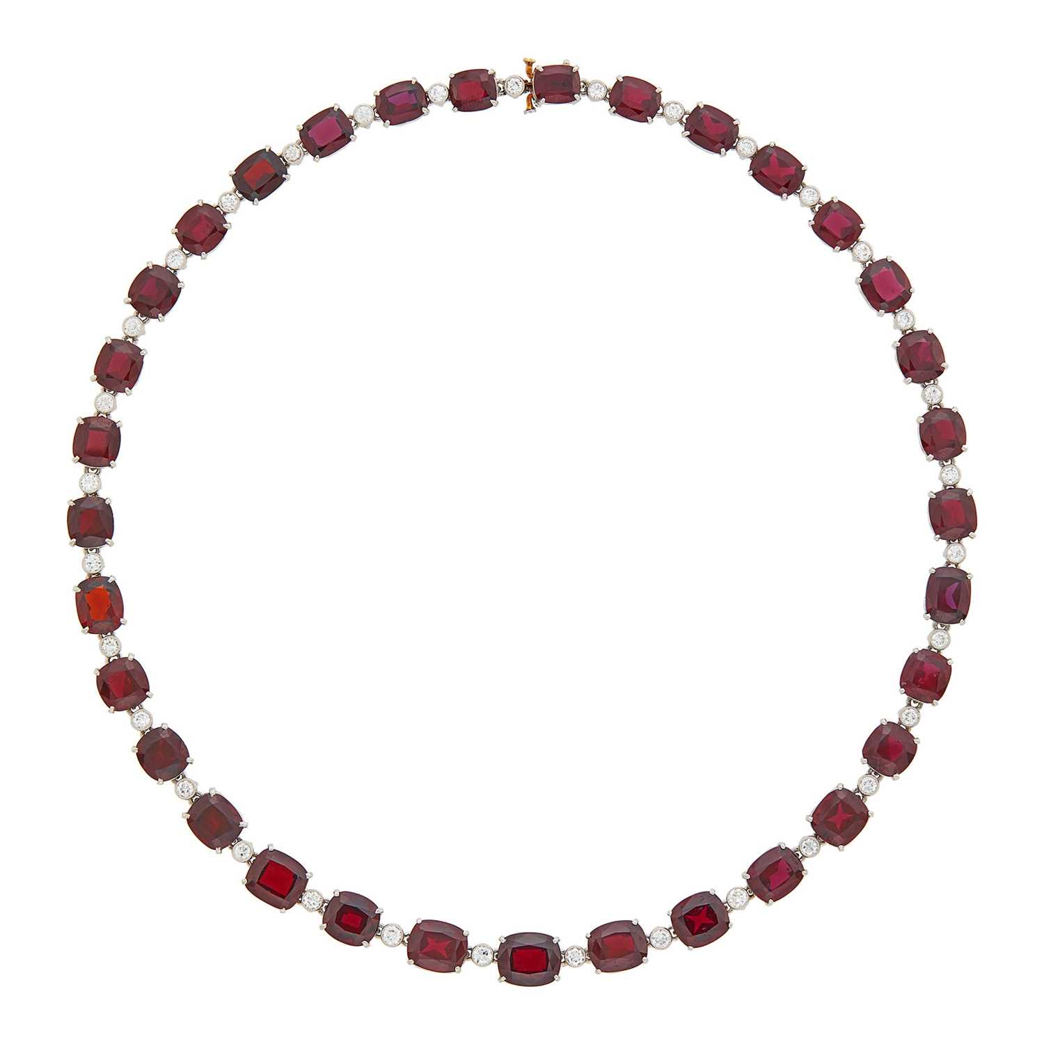 Lot 191 - Tiffany & Co. Platinum, Garnet and Diamond Necklace