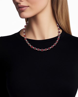 Lot 191 - Tiffany & Co. Platinum, Garnet and Diamond Necklace