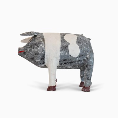 Lot 14 - Folk Art Painted Wood Figure of a Pig