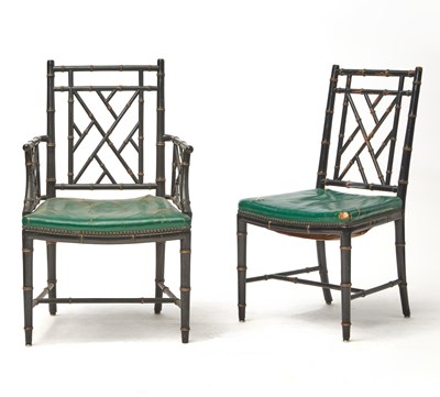 Lot 166 - Group of Black Painted Faux Bamboo Chairs