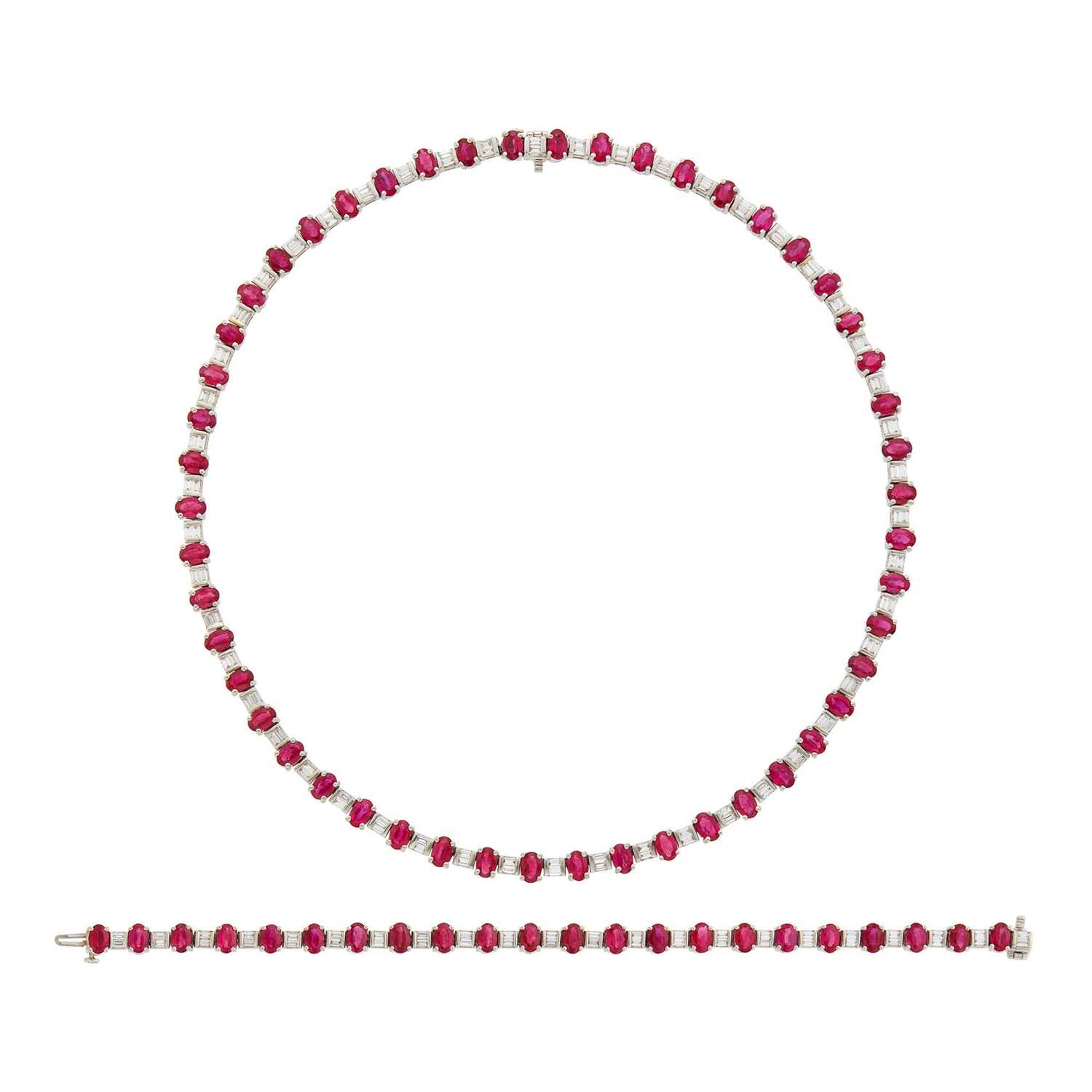 Lot 120 - Platinum, Ruby and Diamond Necklace and Bracelet