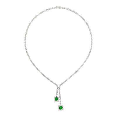 Lot 59 - White Gold, Diamond and Emerald Necklace