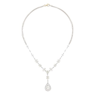 Lot 1212 - Double Strand White Gold and Diamond Pendant-Necklace