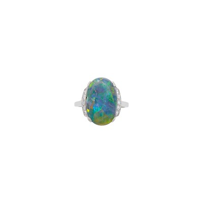 Lot 118 - Platinum, Black Opal and Diamond Ring