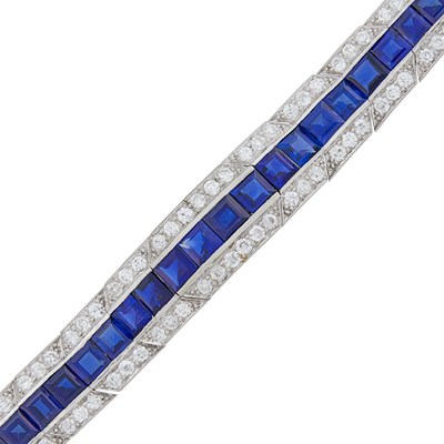 Lot 188 - T.B. Starr Platinum, Sapphire and Diamond Straightline Bracelet
