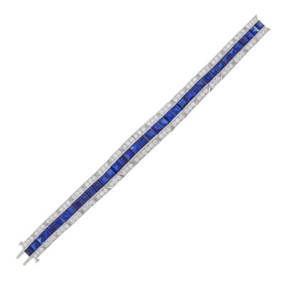 Lot 188 - T.B. Starr Platinum, Sapphire and Diamond Straightline Bracelet