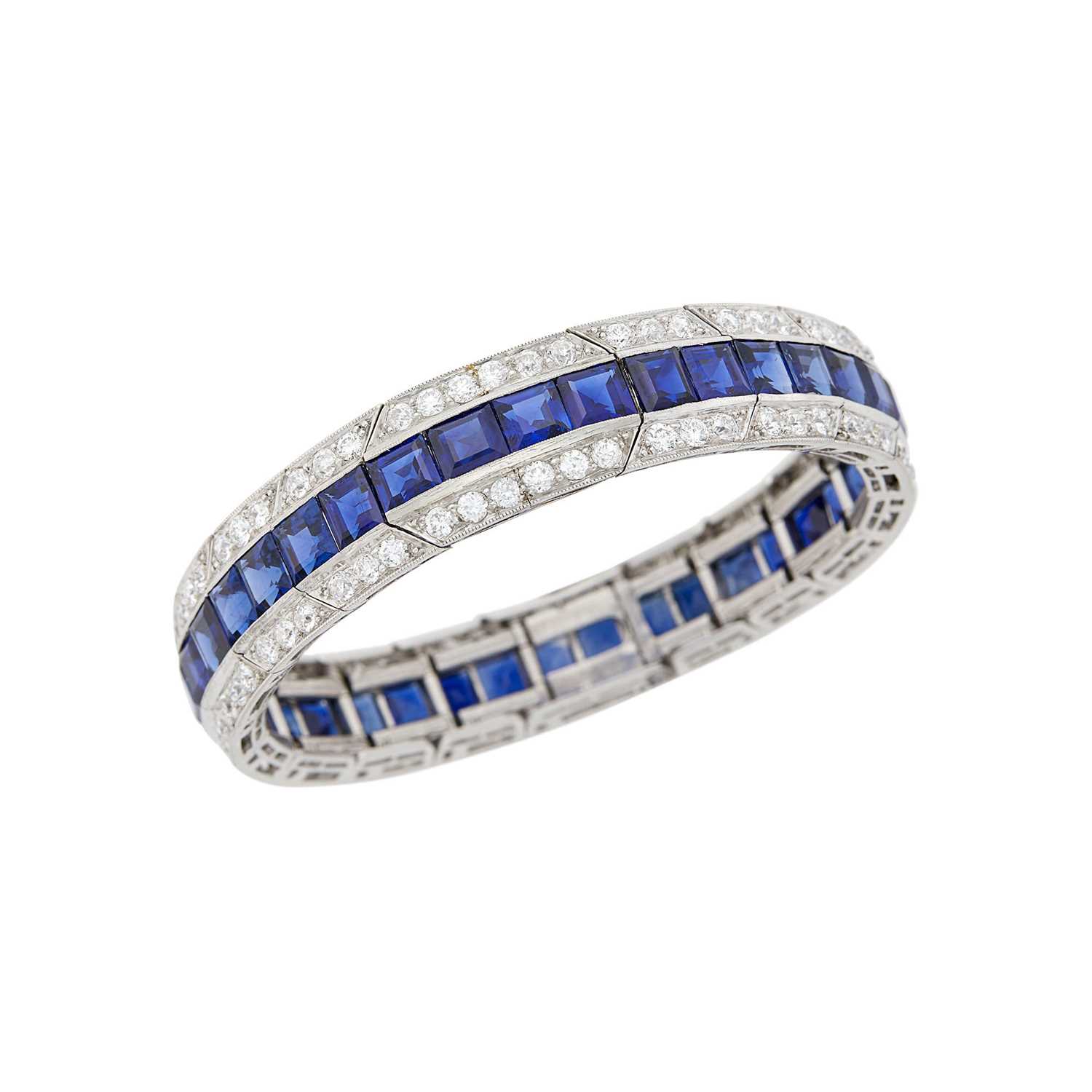 Lot 188 - T.B. Starr Platinum, Sapphire and Diamond Straightline Bracelet