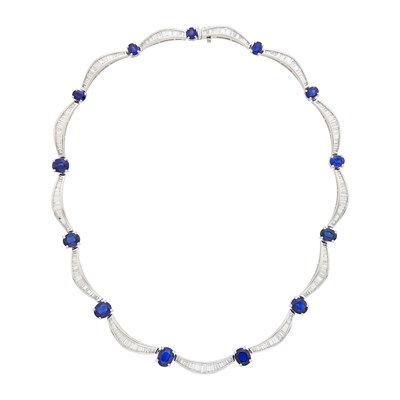 Lot 2083 - Platinum, Sapphire and Diamond Necklace