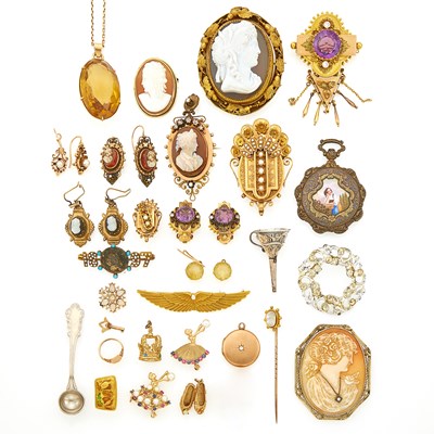 Lot 1294 - Group of Antique Gold, Silver, Gilt-Metal, Cameo and Gem-Set Jewelry and Costume Jewelry