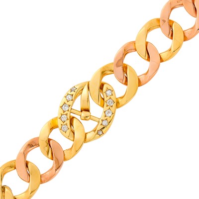 Lot 92 - Seaman Schepps Two-Color Gold and Diamond Curb Link Bracelet