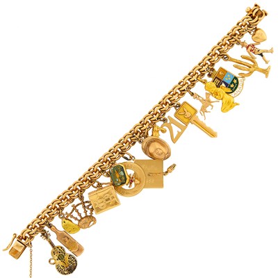 Lot 1120 - Gold, Low Karat Gold and Gilt-Metal Charm Bracelet