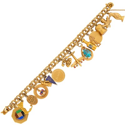 Lot 1104 - Gold and Gilt-Metal Charm Bracelet