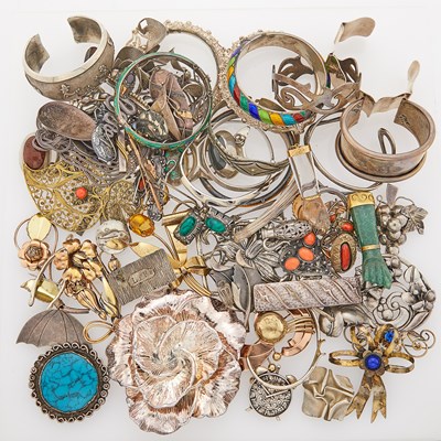 Lot 1304 - Group of Silver, Gold-Filled, Brass and Metal Jewelry