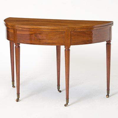 Lot 138 - Louis XVI Style Mahogany Inlaid Walnut Fold-Over Table