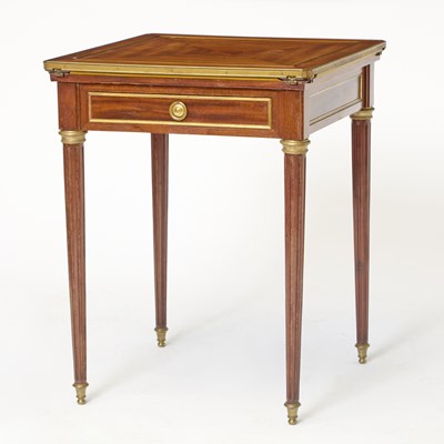 Lot 129 - Louis XVI Style Brass Mounted Mahogany Envelope Card Table