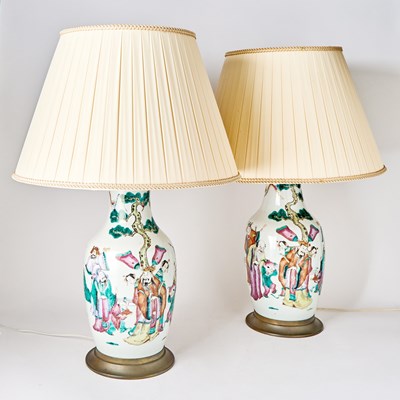 Lot 224 - Pair of Chinese Export Porcelain Vases as Lamps