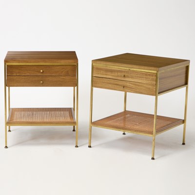 Lot 187 - Pair of Paul McCobb Irwin Collection Walnut, Brass and Caned "Model 8714" Nightstands