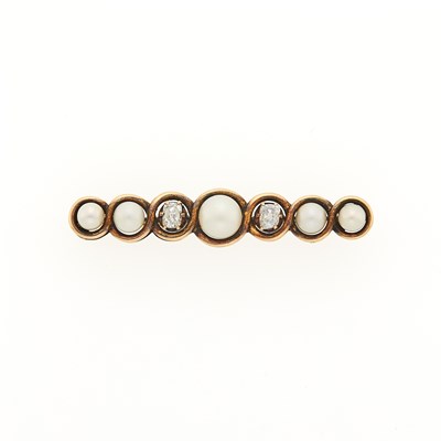 Lot 1168 - Antique Gold, Cultured Pearl and Diamond Brooch