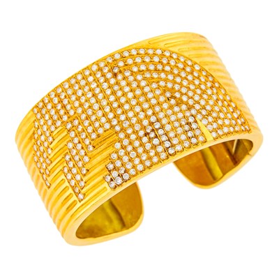 Lot 116 - Wide Gold and Diamond Cuff Bangle Bracelet