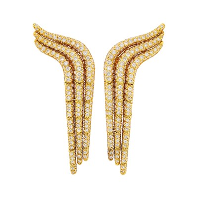 Lot 127 - Jose Hess Pair of Gold and Diamond Fringe Earclips