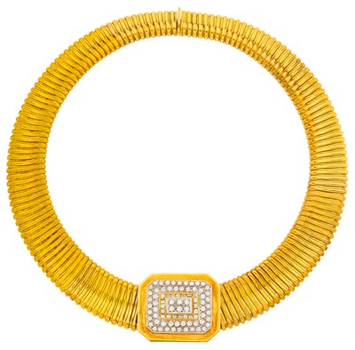 Lot 146 - Gold Snake Link Necklace with Gold and Diamond Enhancer