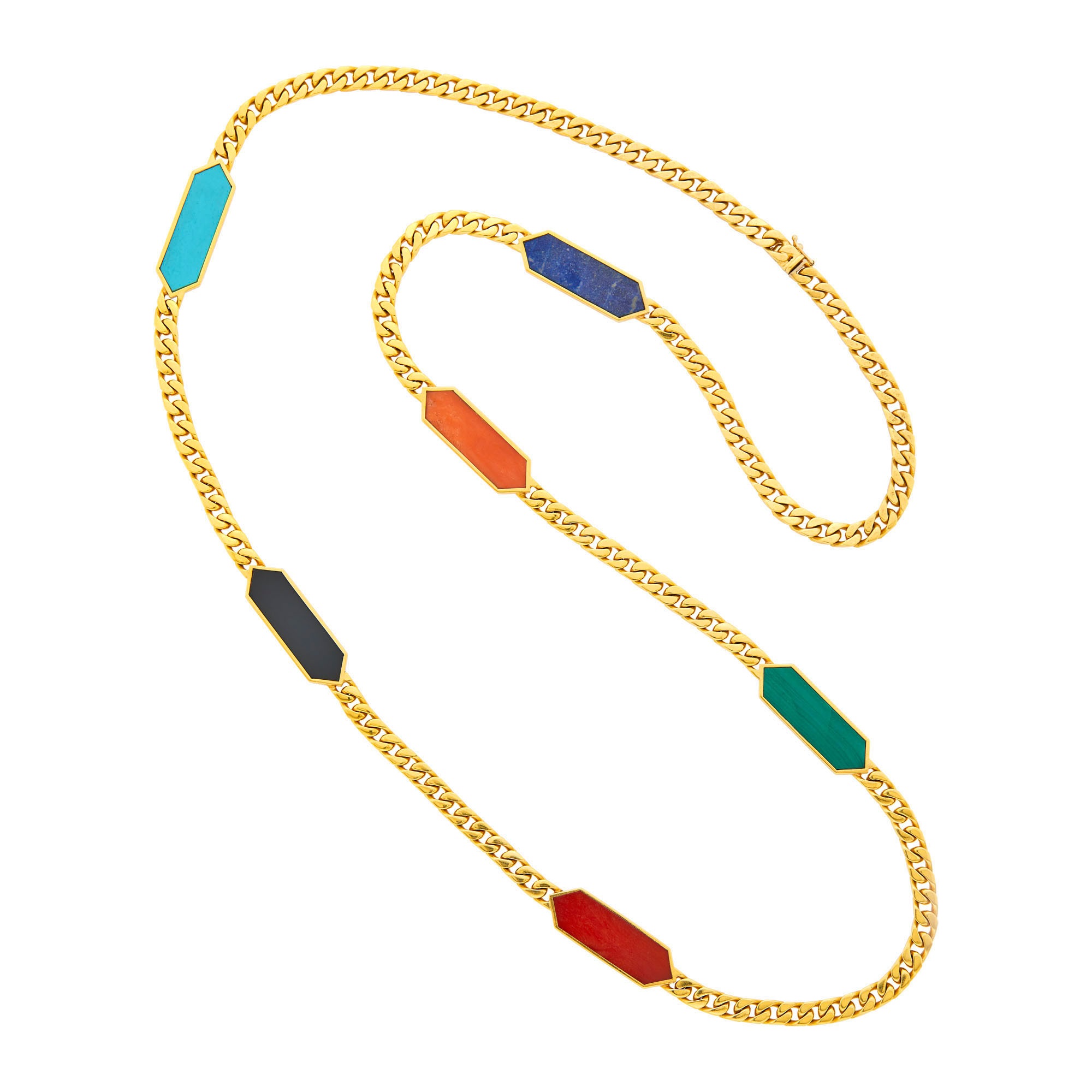 Lot 149 - Long Gold and Hardstone Curb Link Chain