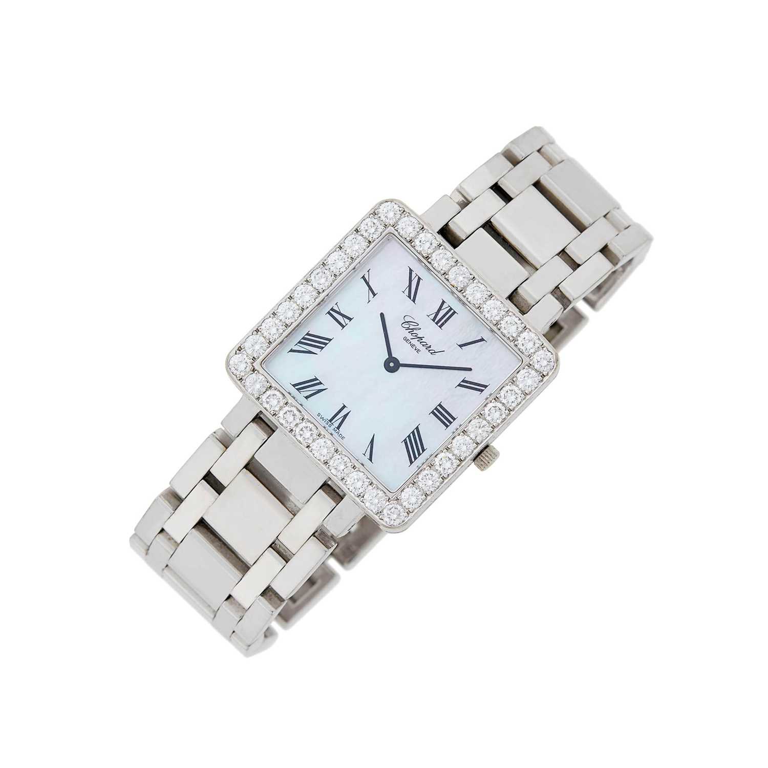 Lot 57 - Chopard White Gold, Mother-of-Pearl and Diamond Wristwatch