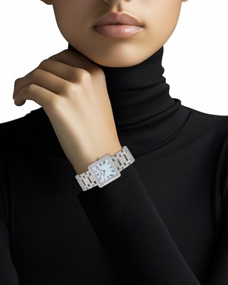 Lot 57 - Chopard White Gold, Mother-of-Pearl and Diamond Wristwatch