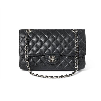 Lot 142 - Chanel Black Quilted Caviar Leather Double Flap Bag