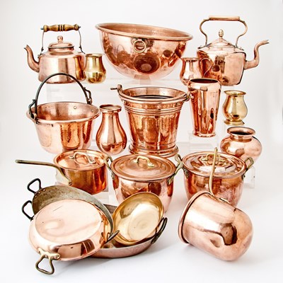 Lot 632 - Group of Copper and Brass Cookware and Table Articles